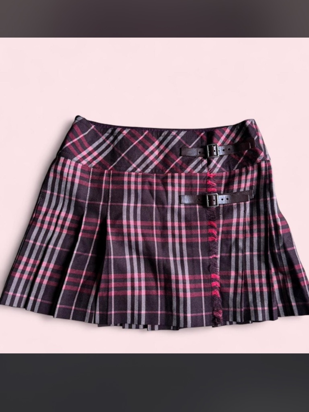Burberry Vintage Pink/Red and Black/Brown Plaid Pleated Mini Skirt